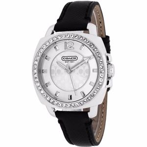 Coach Signature Boyfriend Black Leather Strap Crystal Dial Womens Watch 14501789